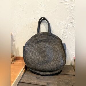 NWOT Boho Black Woven Straw Round Tote Bag